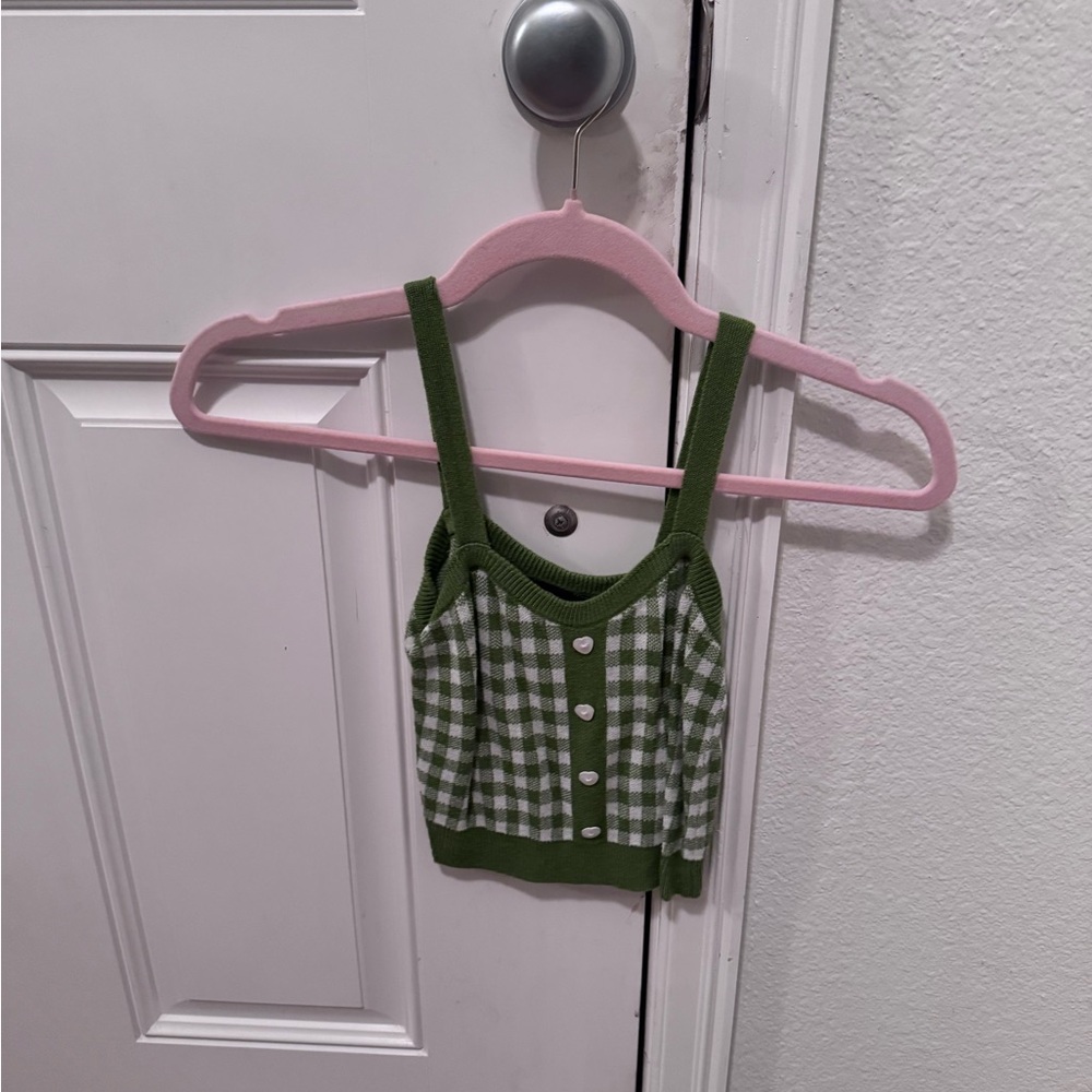 Green Gingham Crop Top